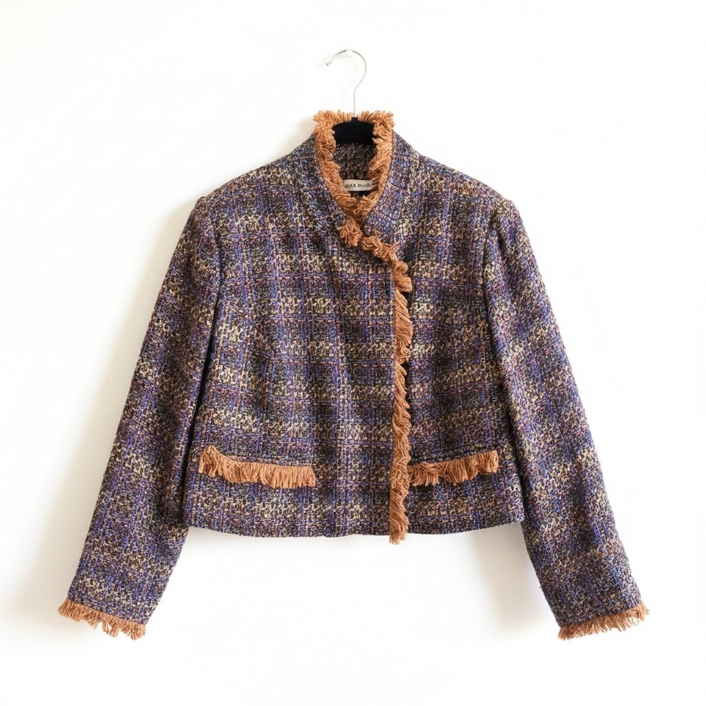 Jessica London Multicolor Tweed Blazer with‎ Fringe